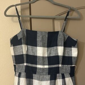J.Crew Blue Linen Gingham Spaghetti Strap Jumpsuit Size 4